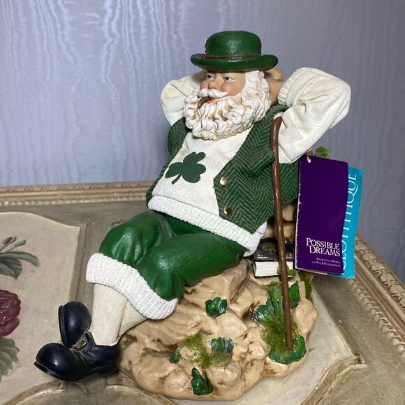 Vintage Possible Dreams Clothtique Irish Leprechaun Musical Figurine Tags VIDEO - Picture 1 of 15
